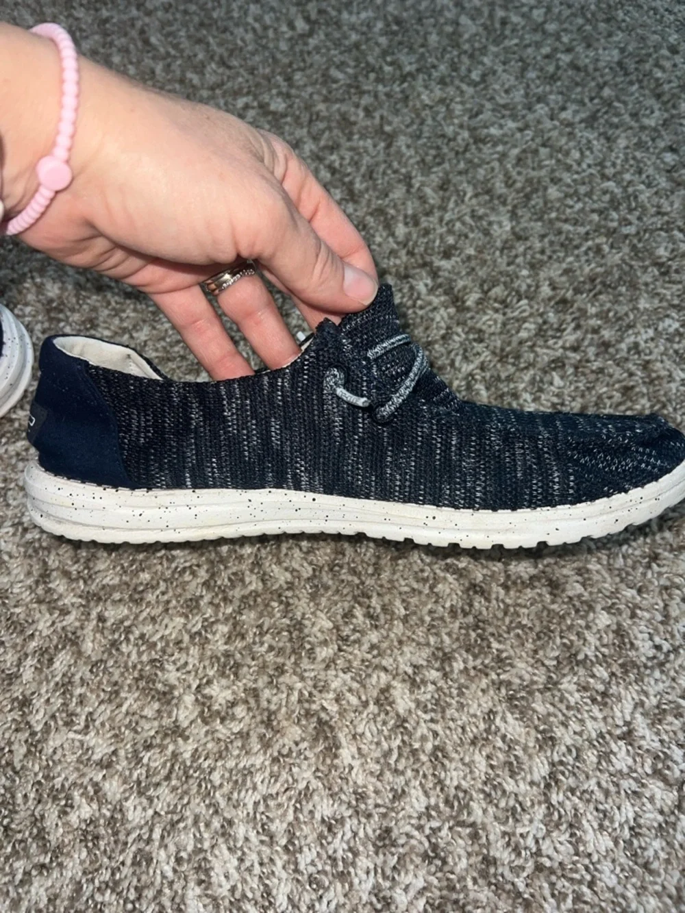 Hey Dude Wendy Sox Slip-Ons — Navy Knit with Speckled White Sole - Women’s 10 - Picture 6 of 14